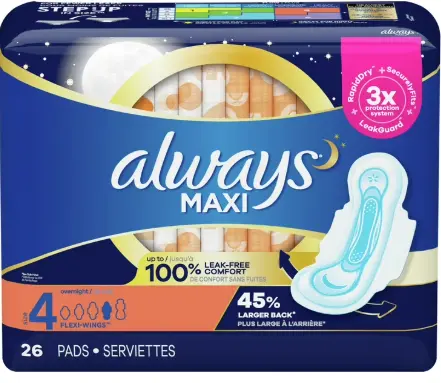 Always Maxi Size 4 Overnight Absorbency 27-6