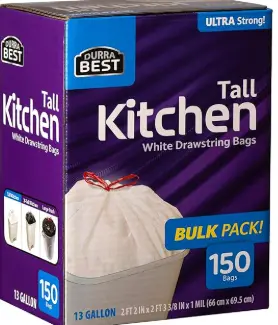 Durra Best White Drawstring Bag 150-13 Gal