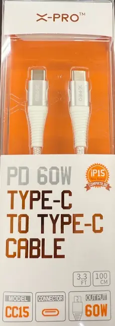 X-Pro CC15 Type-C to Type-C PD Cable 3 Feet