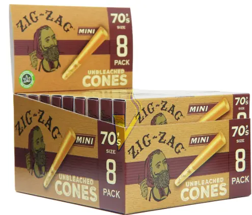 Zig Zag Mini Cone Unbleached 8pk-70s