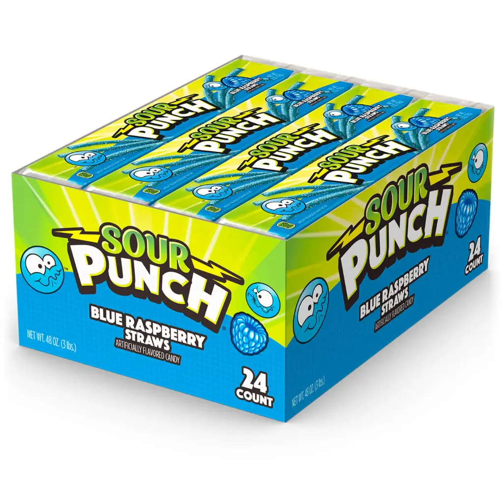 SOUR PUNCH STRAWS BLUE RASPBERRY 2 OZ 12-24 CT