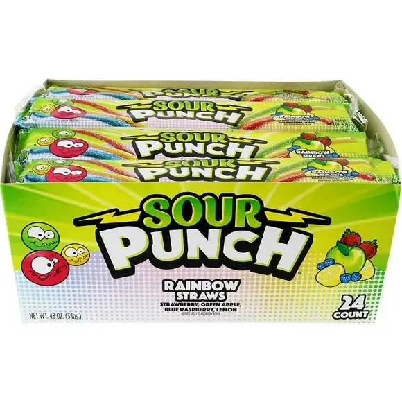 SOUR PUNCH STRAWS RAINBOW 2 OZ 12-24 CT
