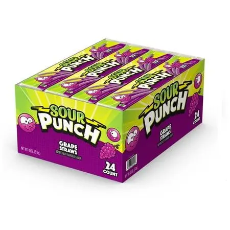 SOUR PUNCH STRAWS GRAPE 2 OZ 12-24 CT