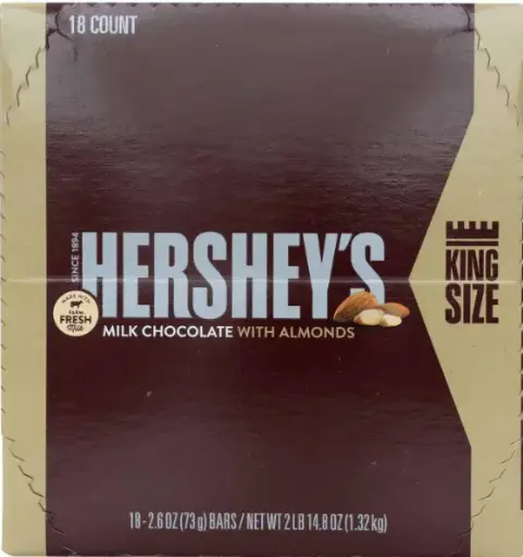 [Hershey Milk Chocolate Whole Almond King 18-2.6oz] Hershey Milk Chocolate Whole Almond King 18-2.6oz