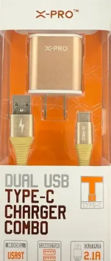[X-Pro Dual Usb Charger Type-C Cable Combo] X-Pro USA9T Dual Usb Charger Type-C Cable Combo