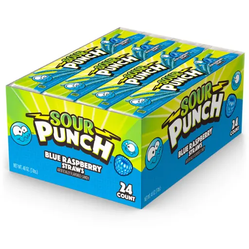 SOUR PUNCH STRAWS BLUE RASPBERRY 2 OZ 12-24 CT