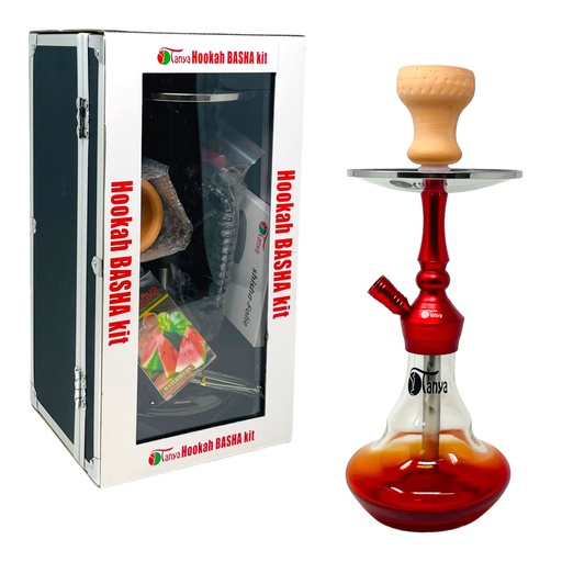 [TANYA -14696] TANYA HOOKAH BASHA KIT W/BOX (BLACK, SILVER, RED)